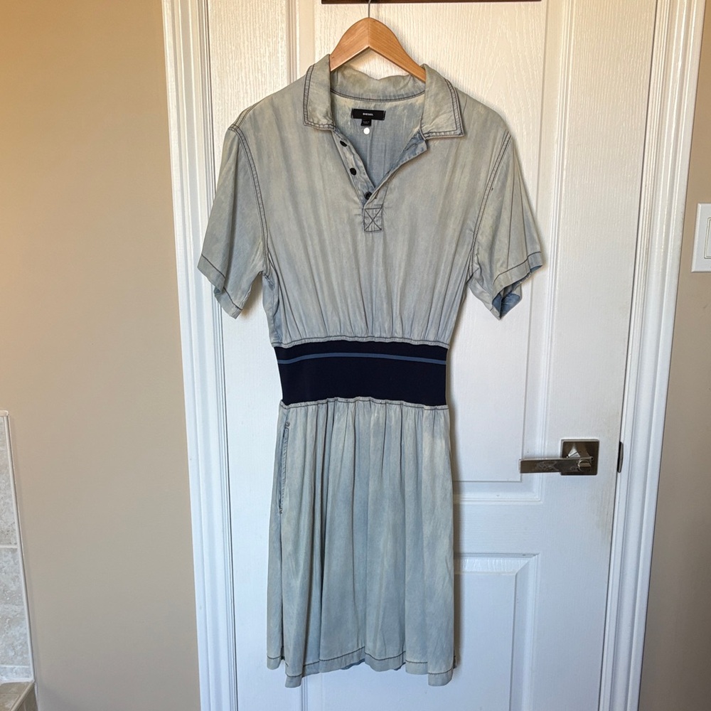 Diesel Light Gray Midi Dress with Navy Accents